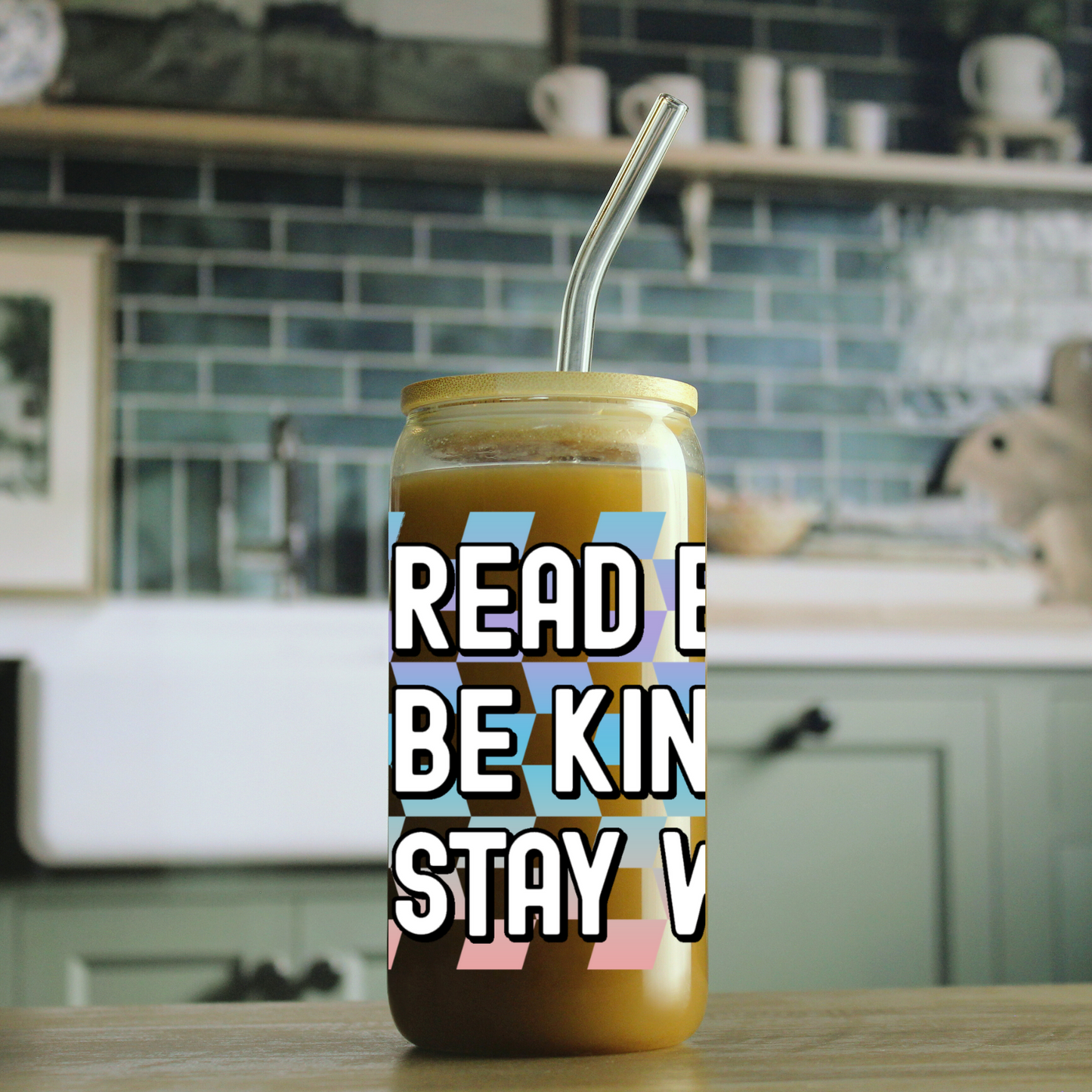 Read Books, Be Kind, Stay Weird Can-Shaped Glass