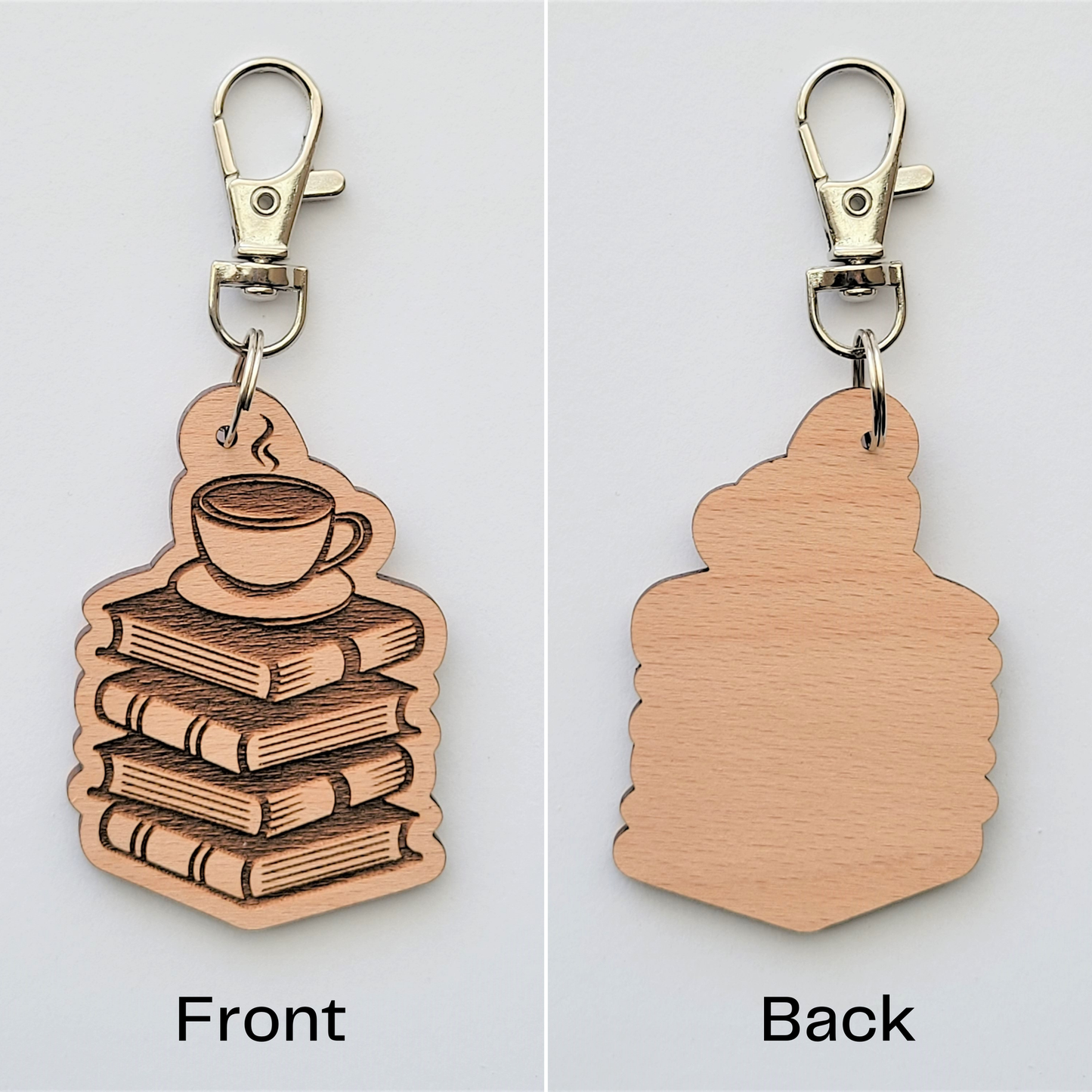 Coffee & Books Wooden Keychain