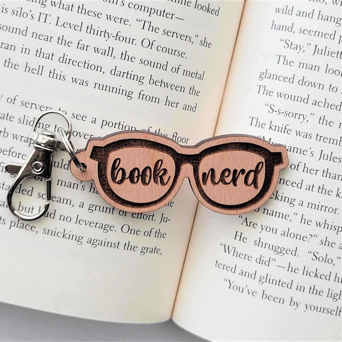 Book Nerd Wooden Keychain