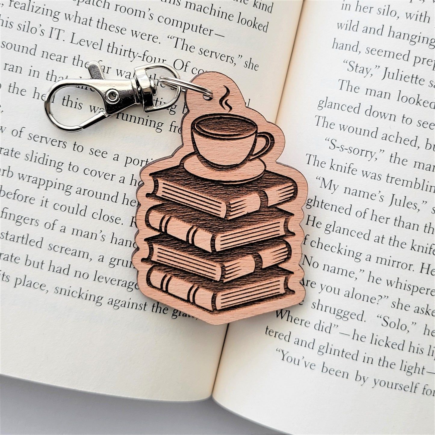 Coffee & Books Wooden Keychain
