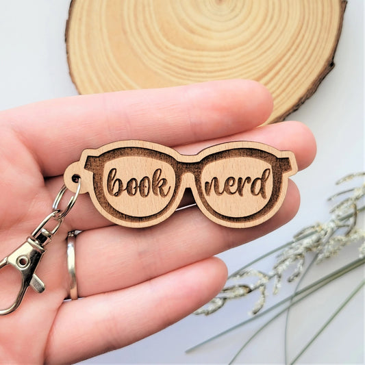 Book Nerd Wooden Keychain